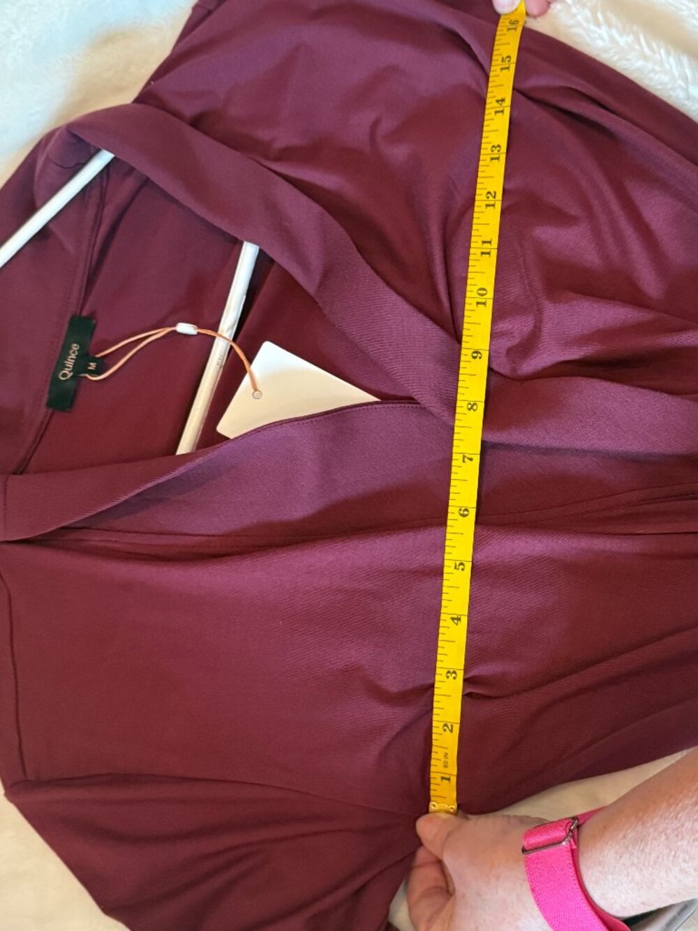 NWT Quince Tencel Jersey Midi Wrap Dress Wine V-Neck Belted Short Sleeve Women M - Picture 4 of 4